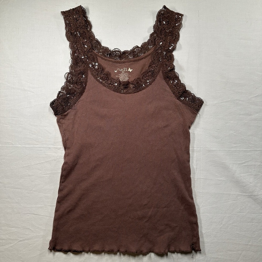 Vintage Y2K Rue 21 Lace Sequin Cami Tank Top Bella Swan Brown XL XS